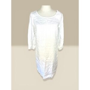 120% Lino Shift Dress IT 42 White Linen 3/4 Sleeve Pocket Tunic dress